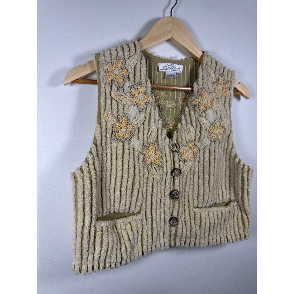 Sandy Starkman Vintage Chenille Floral Embroidered Cotton Vest - Picture 4 of 8